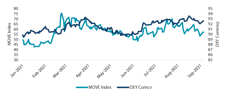 US dollar and US treasuries volatility in 2021